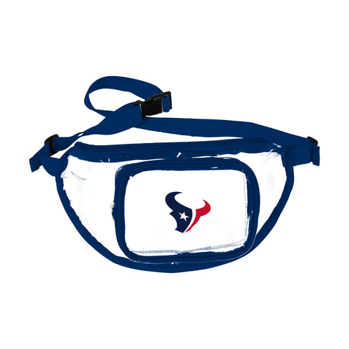 Houston Texans clear fanny pack by Logo Brands, featuring team logo and transparent design, perfect for sports events and casual outings.