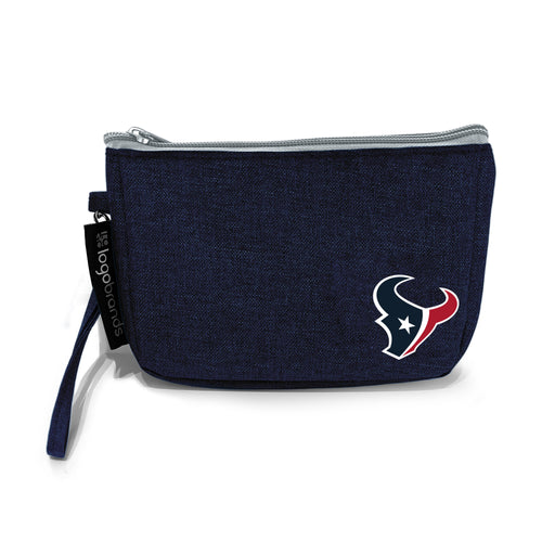 Houston Texans crosshatch wristlet bag by Logo Brands, featuring team logo and durable design, perfect for carrying essentials.