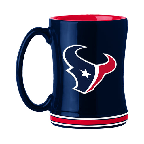 Houston Texans 14oz Relief Mug with team logo, durable ceramic drinkware featuring raised Texans logo design.