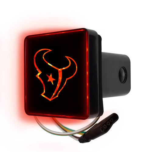 Houston Texans lighted hitch cover by Logo Brands featuring team logo and illumination for vehicle trailer hitch.