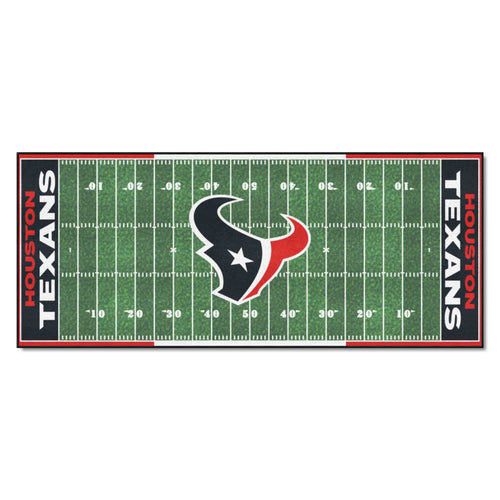 Houston Texans football field runner mat with team logo and green turf design, ideal for sports-themed decor.