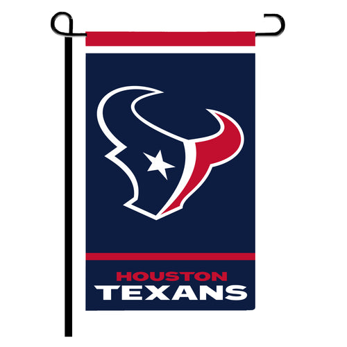 Houston Texans garden flag displaying the team logo and colors, 12x18 inches, made by Logo Brands.