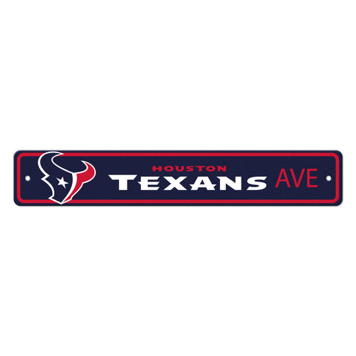 Houston Texans street sign for mancave decor by Logo Brands, featuring team logo and bold team colors.