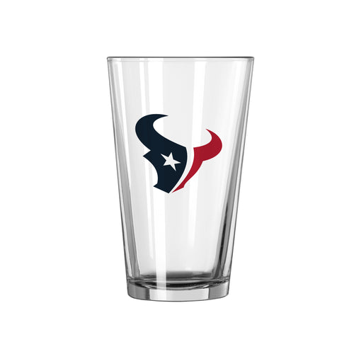 Houston Texans 16oz logo pint glass, clear drinkware with team logo, perfect for fans and game day celebrations.