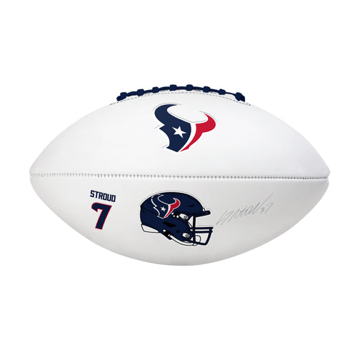 Full-size Houston Texans CJ Stroud autograph football from Logo Brands featuring team logo and signature on recreation football.