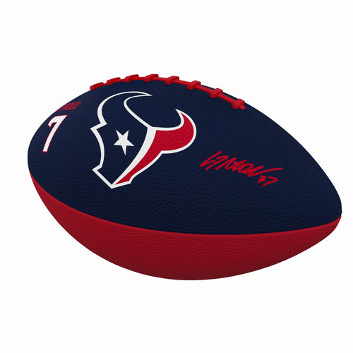 Junior size rubber football featuring Houston Texans CJ Stroud logo, ideal for recreation and sports fun.