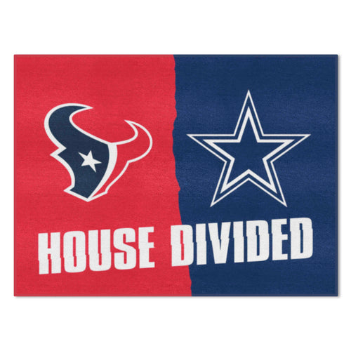 NFL House Divided Mat featuring Texans and Cowboys logos, durable mat for game day decor by Logo Brands