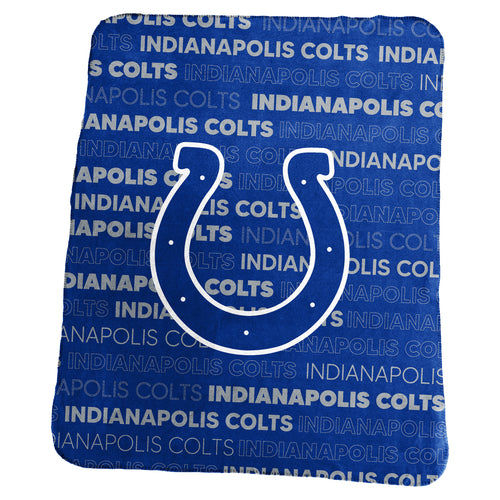 Indianapolis Colts classic fleece blanket by Logo Brands, featuring team logo and navy blue, white, and silver colors.