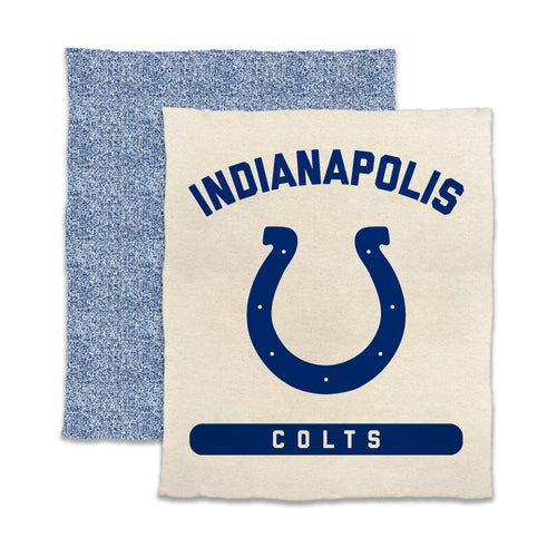 Indianapolis Colts Luxe Prime Dreams throw blanket by Logo Brands, featuring team logo and soft, cozy fabric for fans.