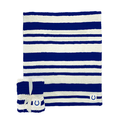 Indianapolis Colts cable knit throw blanket, 50x60 inches, Logo Brands, featuring team logo and cozy cable knit design.