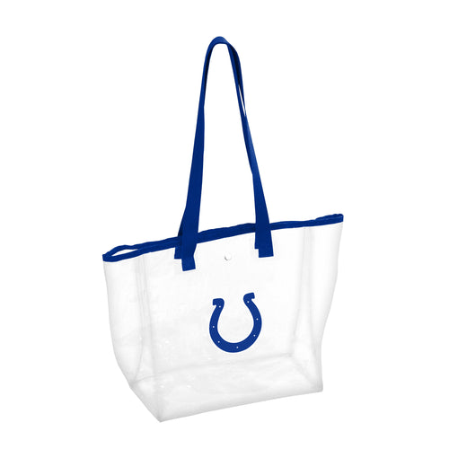 Clear tote bag with Indianapolis Colts logo, stadium-themed design, made by Logo Brands, perfect for game day or stadium events.
