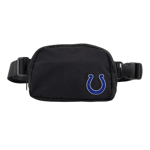 Indianapolis Colts belt bag by Logo Brands, black fabric bag with team logo and adjustable strap, designed for convenient carrying.