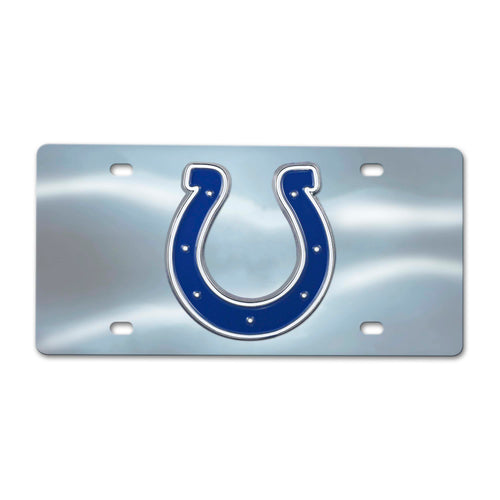 Indianapolis Colts chrome diecast license plate featuring team logo and shiny metallic finish, ideal for vehicle decoration.