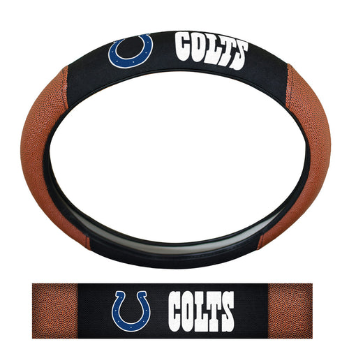 Indianapolis Colts sports grip steering wheel cover by Logo Brands, featuring team logo and textured design for auto interior.