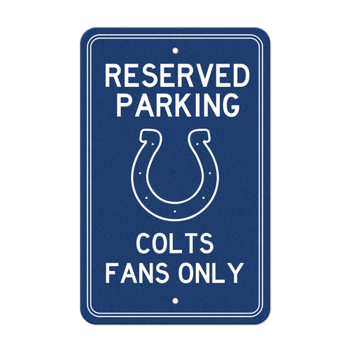 Indianapolis Colts Mancave parking sign by Logo Brands, featuring team logo and bold Colts branding on a metal sign.