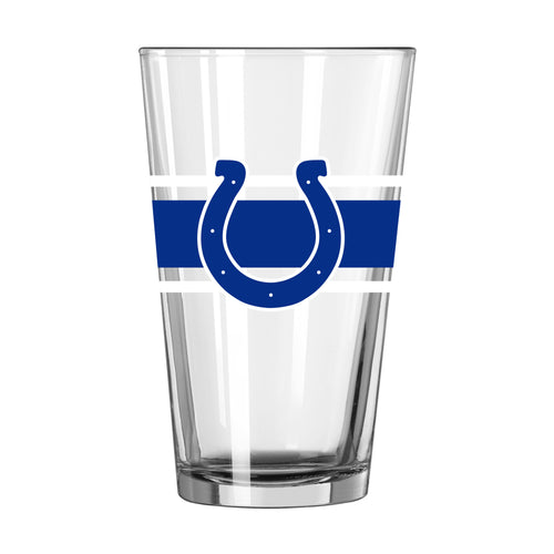 Indianapolis Colts 16oz stripe pint glass, Logo Brands drinkware featuring team logo and blue and white striped design.