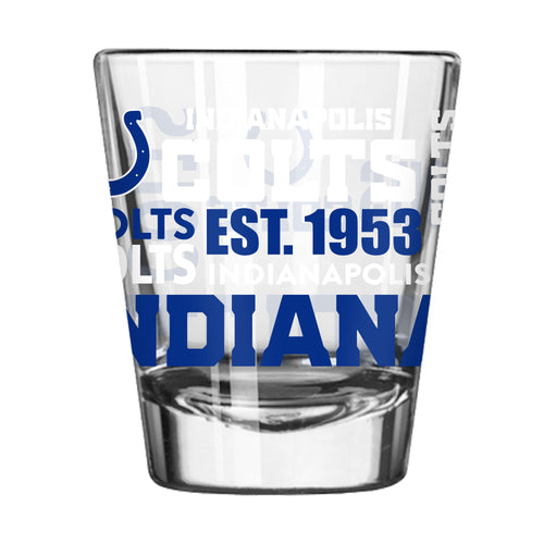 Indianapolis Colts 2oz spirit shot glass, Logo Brands drinkware featuring team logo and design, ideal for fans and collectors.