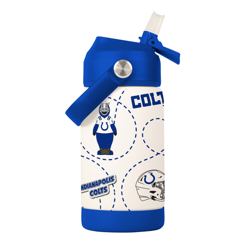 Indianapolis Colts mascot 12oz kids' stainless steel drink bottle by Logo Brands, featuring team colors and mascot design.