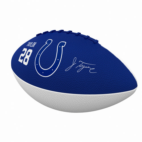 Mini rubber football featuring Indianapolis Colts Jonathan Taylor logo, perfect for recreational play and collectible sports fans.