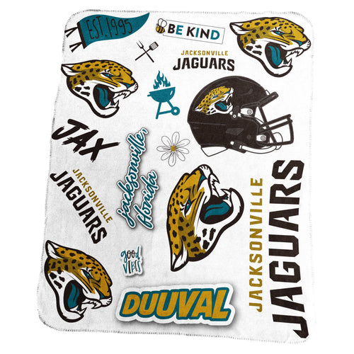 Jacksonville Jaguars Native Fleece Throw blanket by Logo Brands featuring team logo and classic design, soft and cozy for fans.