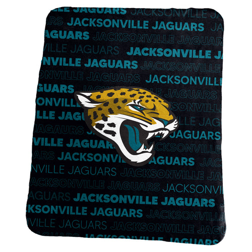 Jacksonville Jaguars classic fleece blanket by Logo Brands, showing a cozy, team-themed fleece with Jaguars logo and colors.