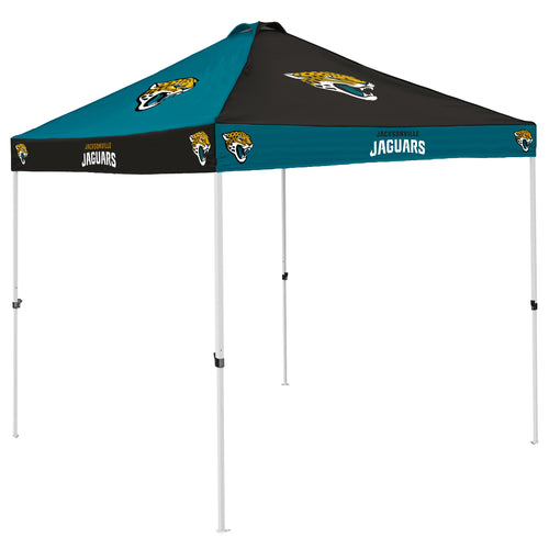 Jacksonville Jaguars checkerboard canopy shelter with team logo, outdoor shelter for fans and events, by Logo Brands.