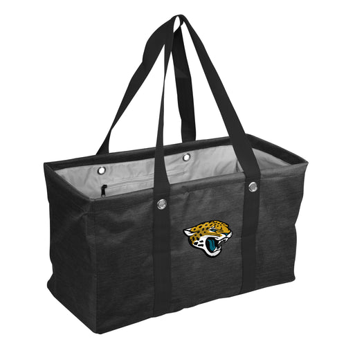 Jacksonville Jaguars crosshatch picnic caddy bag with handles, featuring team logo and spacious interior for outdoor dining accessories.