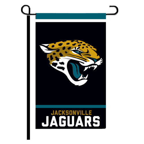 Jacksonville Jaguars garden flag with team logo and colors, measuring 12x18 inches, suitable for outdoor display.