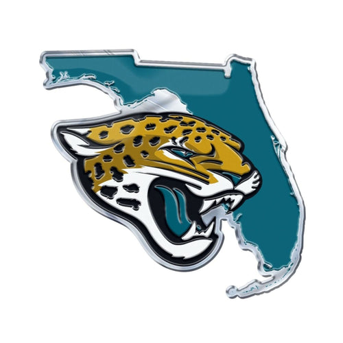 Jacksonville Jaguars embossed state emblem by Logo Brands, featuring detailed team logo design on a metal emblem.