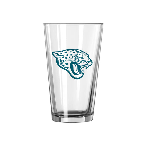Jacksonville Jaguars 16oz Gameday pint glass with team logo, clear drinkware perfect for game day celebrations.