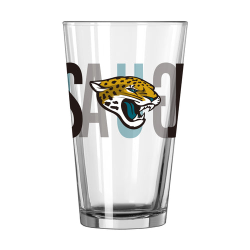 Jacksonville Jaguars 16oz Overtime Pint Glass, Logo Brands drinkware with team logo and vibrant team colors on clear glass.