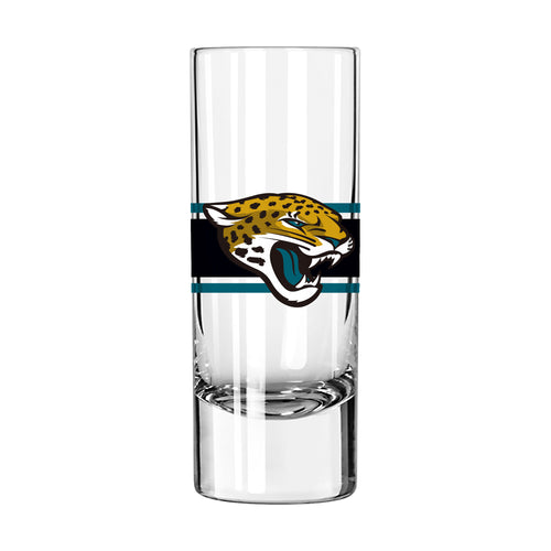 Jacksonville Jaguars 2.5oz stripe shooter glass for drinkware, featuring team logo and vibrant orange and navy design.