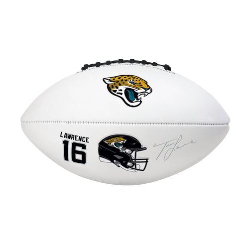 Full size autograph football featuring Jacksonville Jaguars quarterback Trevor Lawrence, by Logo Brands, for recreation use.