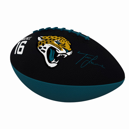 Junior size rubber football featuring Jacksonville Jaguars Trevor Lawrence logo, perfect for recreation and sports play.