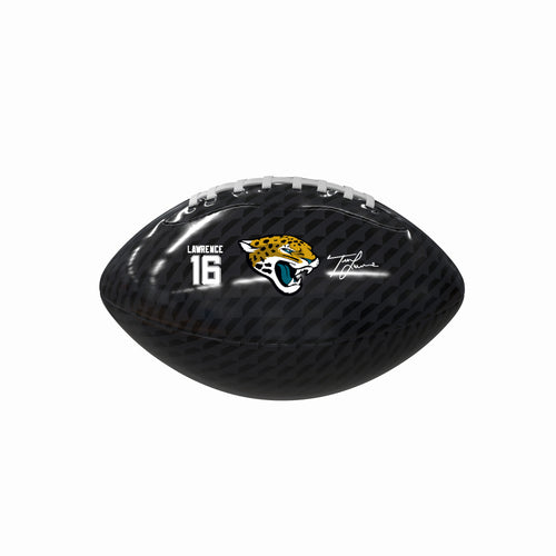 Glossy mini football featuring Trevor Lawrence from Jacksonville Jaguars, recreation football by Logo Brands with team logo and player image.