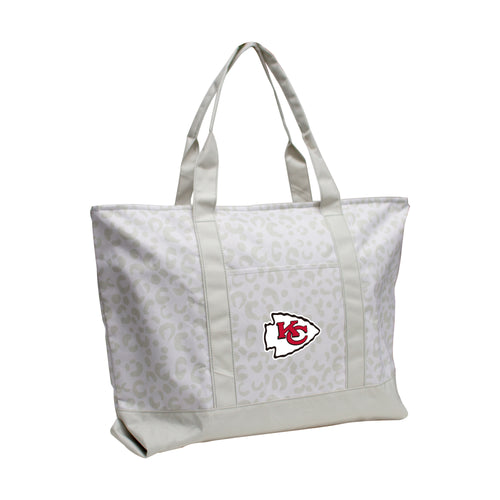 Kansas City Chiefs leopard pattern tote bag by Logo Brands, featuring bold team logo and stylish animal print design.