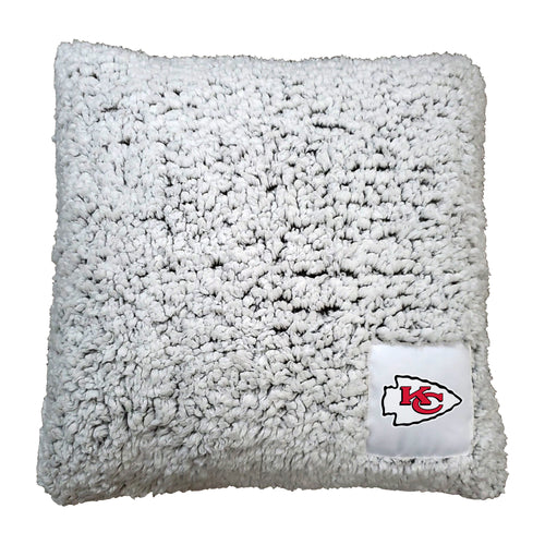 Kansas City Chiefs Frosty Throw Pillow with team logo, soft fabric, and decorative design for sports fan home decor.