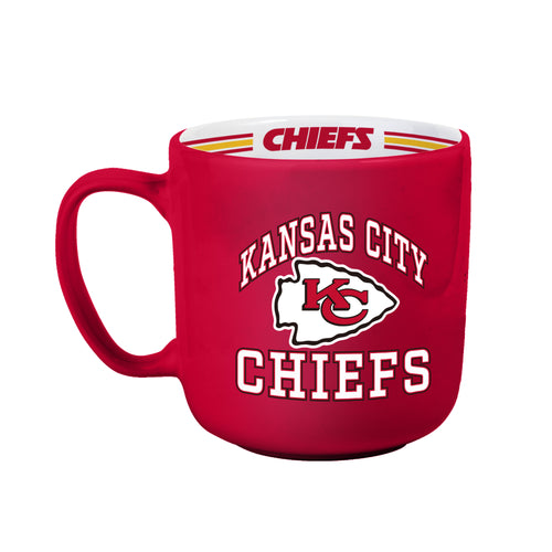 Kansas City Chiefs 15oz striped mug by Logo Brands, featuring team colors and logo, perfect for game day or everyday use.