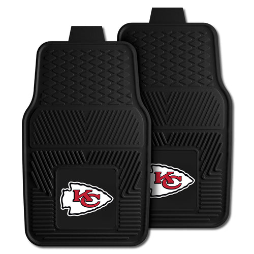 NFL Kansas City Chiefs vinyl car mat set featuring team logo and red and black design for auto interior protection.
