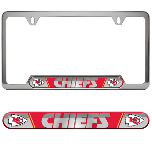 NFL Kansas City Chiefs embossed license plate frame by Logo Brands, featuring team logo and design for vehicle decoration.