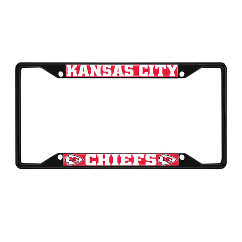 Black Kansas City Chiefs license plate frame by Logo Brands, featuring team logo and design for vehicle front or rear.