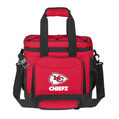 Kansas City Chiefs 24 Can Flex Cooler by Logo Brands showing a portable, insulated cooler with team logo and multiple compartments.