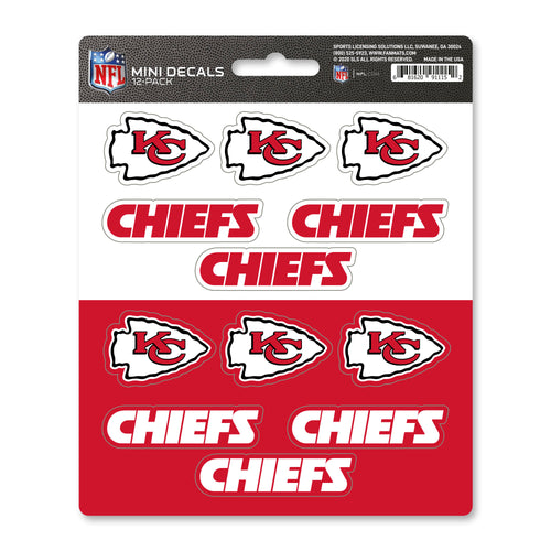 Set of 12 Kansas City Chiefs mini decals stickers featuring team logo designs, perfect for fans and collectibles.