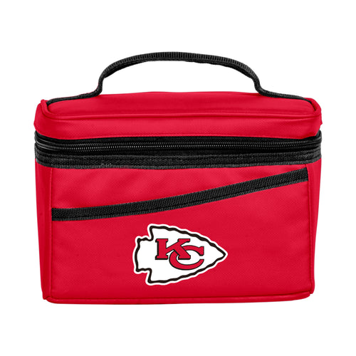 Kansas City Chiefs 6-can flex cooler by Logo Brands showing the branded team logo and adjustable strap for carrying.