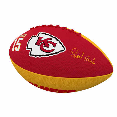 Junior size rubber football featuring Kansas City Chiefs and Patrick Mahomes, ideal for recreation and fans.
