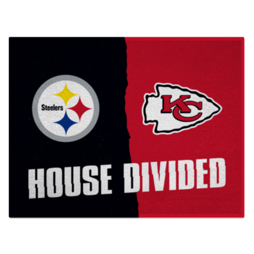 NFL House Divided mat featuring Steelers and Chiefs logos, crafted by Logo Brands, with a colorful, durable design for game day.