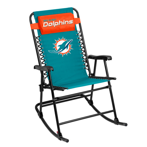 Miami Dolphins bungee rocker furniture by Logo Brands, showing a colorful sports-themed rocking chair with Dolphins logo and vibrant design.
