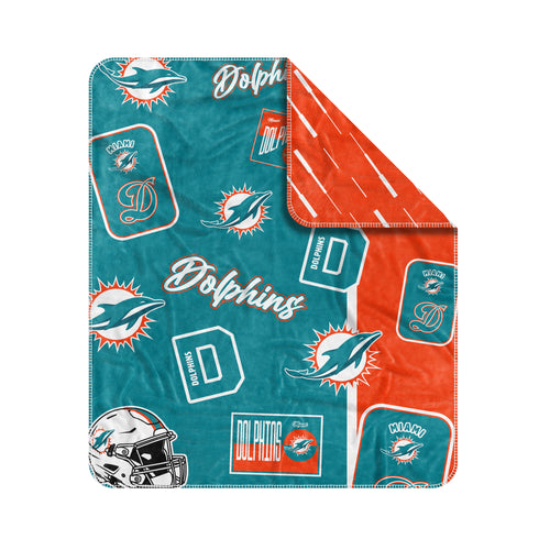 Miami Dolphins Dream Weave throw blanket by Logo Brands, 50x60 inches, featuring team colors and logo for fans.