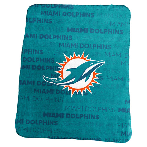 Miami Dolphins classic fleece blanket by Logo Brands, featuring team logo and vibrant colors, perfect for fans and cozy comfort