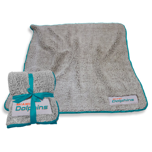 Miami Dolphins Frosty Fleece blanket by Logo Brands, featuring team logo and vibrant Dolphins colors, soft and cozy for fans.